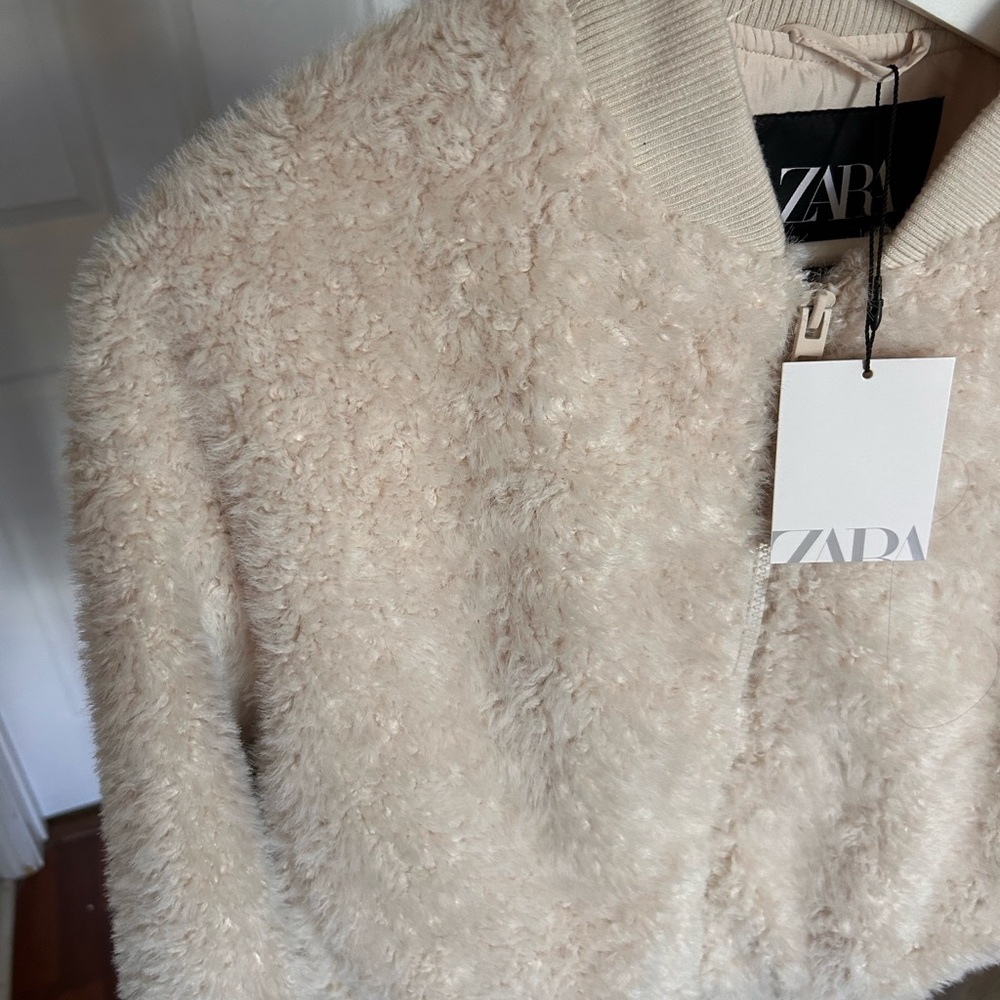 W/ tags Zara Faux Fur Cropped Bomber Jacket XS Ecro REF 4341/755 - Picture 7 of 17